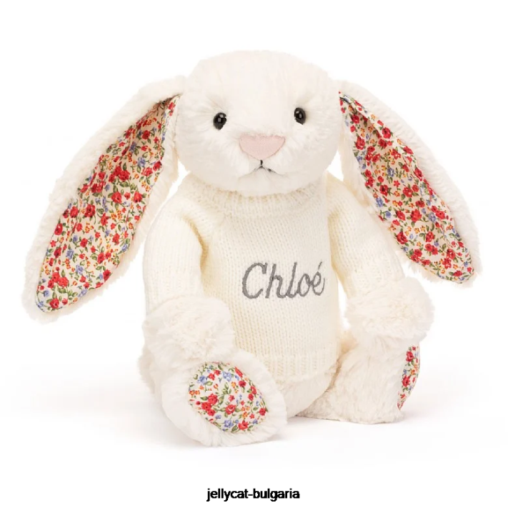 Jellycat Blossom Bunny s personalizovaným mikinovým krémem 594 hračka
