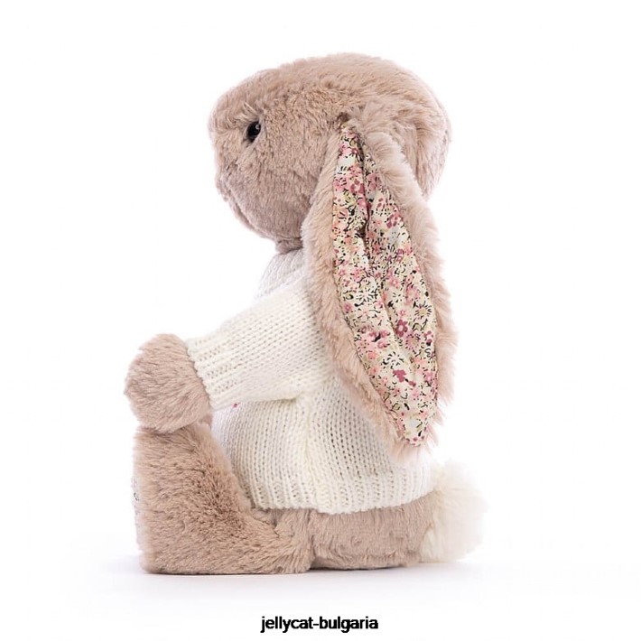 Jellycat blossom bea зайче с персонализиран кремав пуловер в бежово 160 играчка