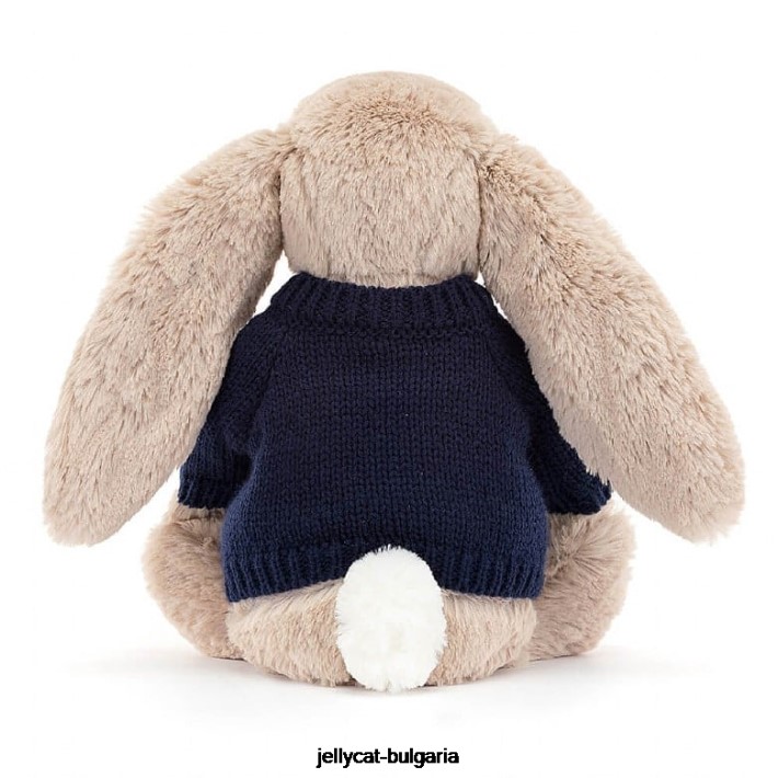 Jellycat blossom bea зайче с персонализиран тъмносинен пуловер бежов 480 играчка