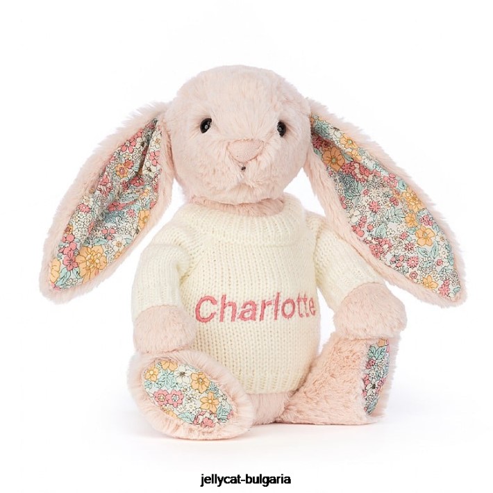 Jellycat blossom blush зайче с персонализиран крем джъмпер праскова 221 играчка