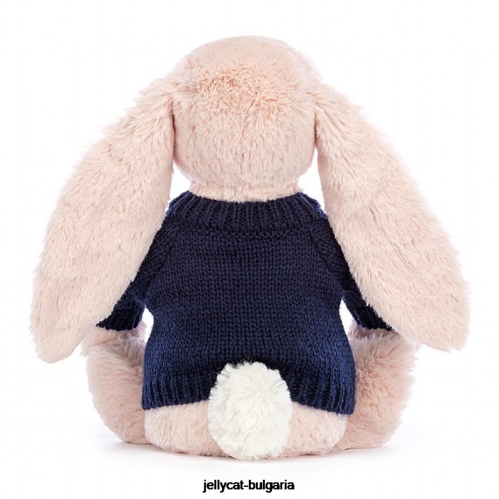 Jellycat blossom blush зайче с персонализиран тъмносин джемпер праскова 484 играчка