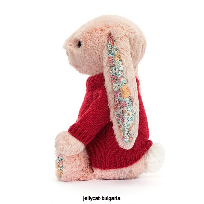 Jellycat blossom blush зайче с персонализирана червена джъмпера праскова 425 играчка