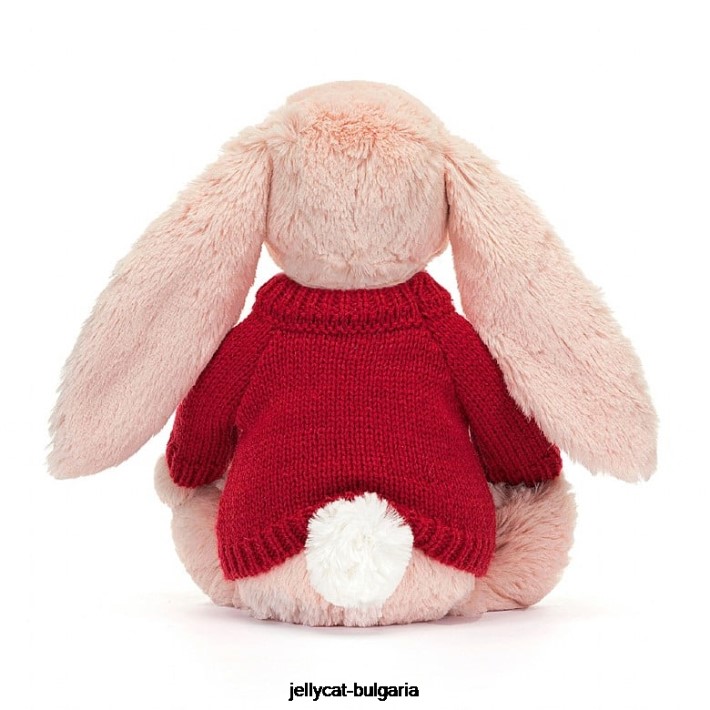 Jellycat blossom blush зайче с персонализирана червена джъмпера праскова 425 играчка