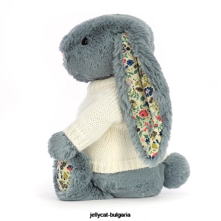 Jellycat blossom dusky с персонализиран кремав пуловер син 331 играчка