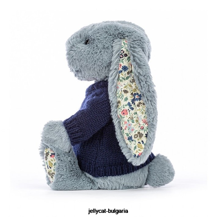 Jellycat blossom dusky с персонализиран тъмносин пуловер 436 играчка