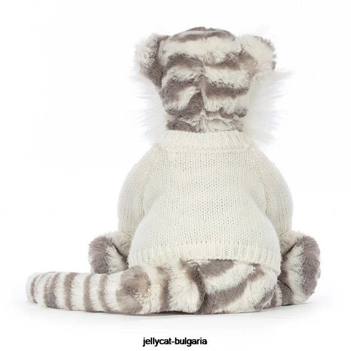 Jellycat stydlivý sněžný tygr s personalizovaným krémovým svetrem v šedé a bílé barvě 578 hračka