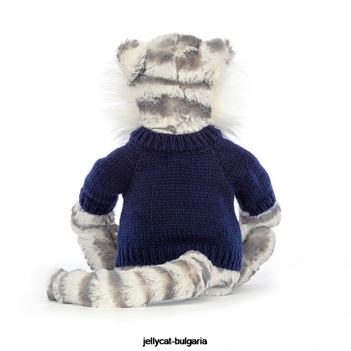 Jellycat stydlivý sněžný tygr s personalizovaným námořnickým svetrem v šedé a bílé barvě 579 hračka