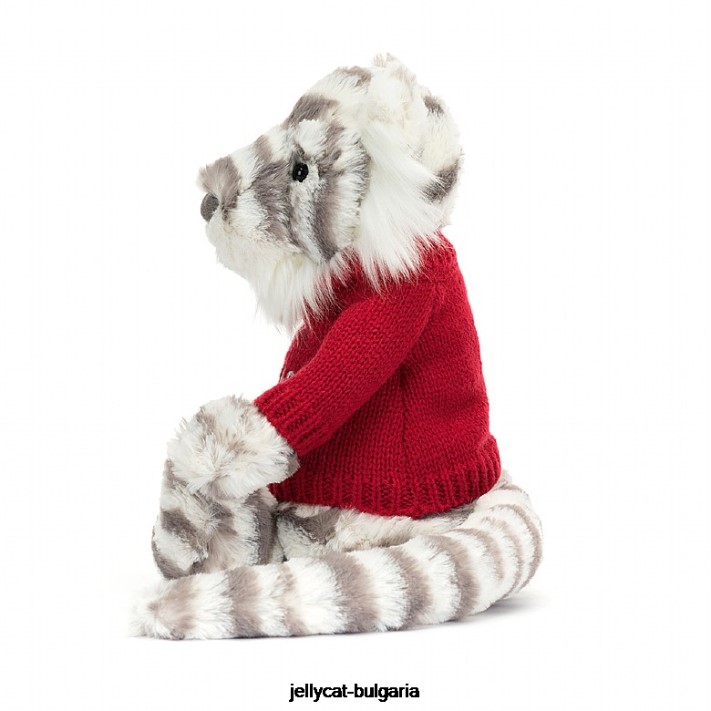 Jellycat stydlivý sněžný tygr s personalizovaným červeným svetrem v šedé a bílé barvě 581 hračka