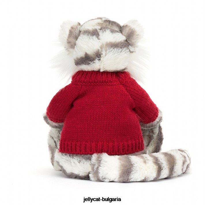 Jellycat stydlivý sněžný tygr s personalizovaným červeným svetrem v šedé a bílé barvě 581 hračka