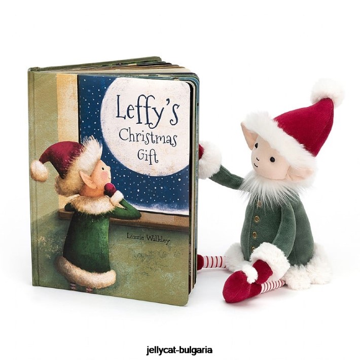 Jellycat книгата за коледни подаръци на leffy и многоцветен leffy elf 352 Книга