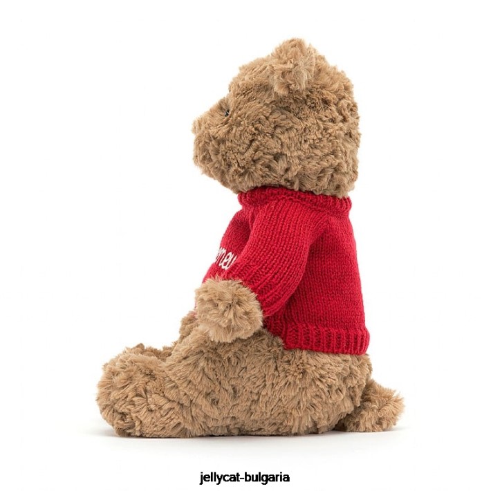 Jellycat мечка Бартоломей с персонализиран червен джемпер кафяв 140 играчка