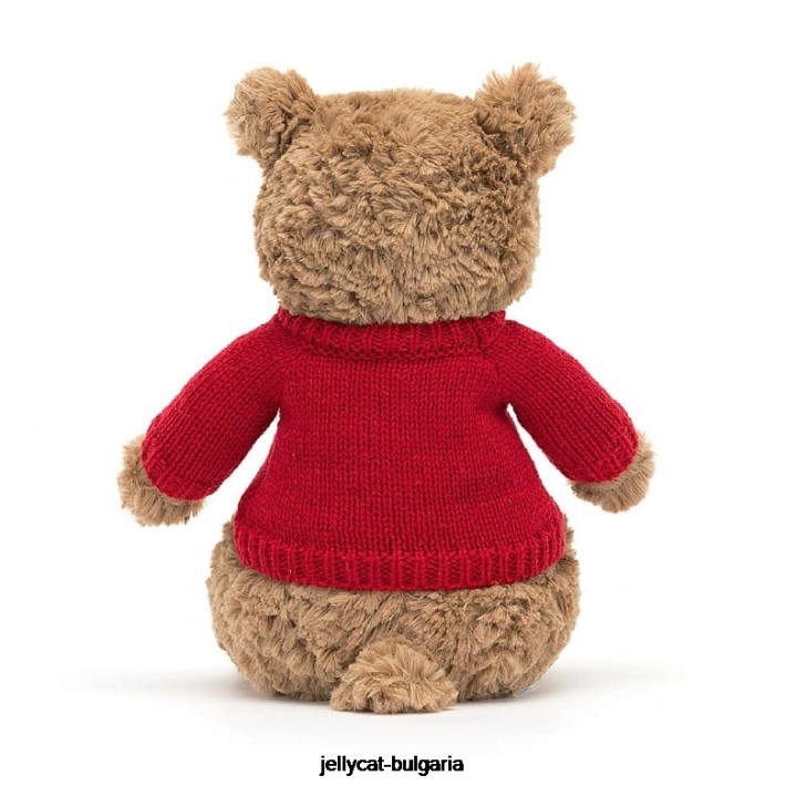 Jellycat мечка Бартоломей с персонализиран червен джемпер кафяв 140 играчка