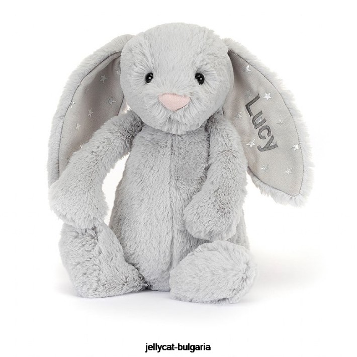 Jellycat персонализирано срамежливо блестящо зайче средно сиво 236 играчка