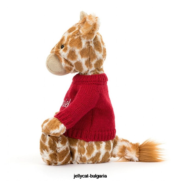 Jellycat срамежлив жираф с персонализиран червен джъмпер оранжев 224 играчка