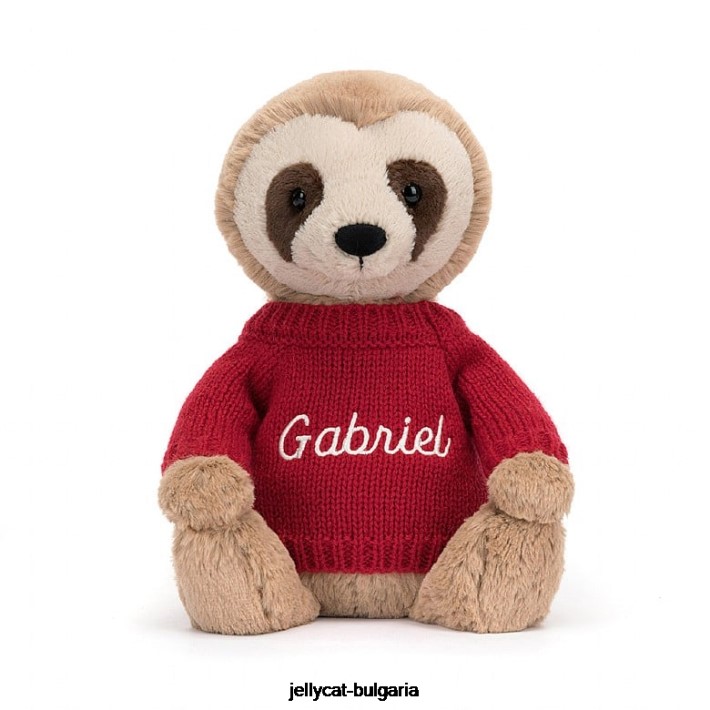 Jellycat срамежлив ленивец с персонализиран червен загар 205 играчка