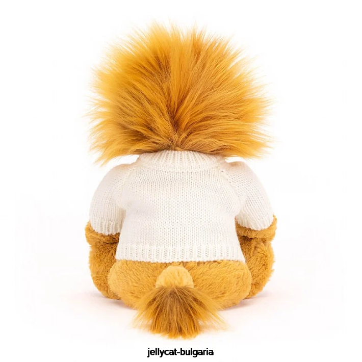 Jellycat срамежлив лъв с персонализиран кремав пуловер в жълто 539 играчка