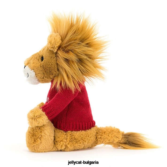 Jellycat срамежлив лъв с персонализиран червен джоб жълт 546 играчка