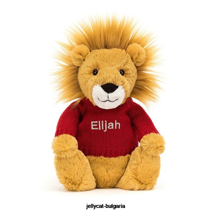 Jellycat срамежлив лъв с персонализиран червен джоб жълт 546 играчка