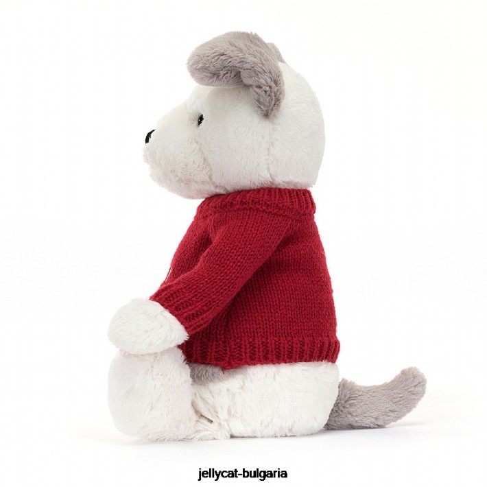 Jellycat срамежлив териер с персонализиран червен джъмпер сиво и бяло 515 играчка