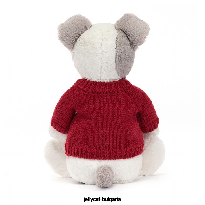Jellycat срамежлив териер с персонализиран червен джъмпер сиво и бяло 515 играчка