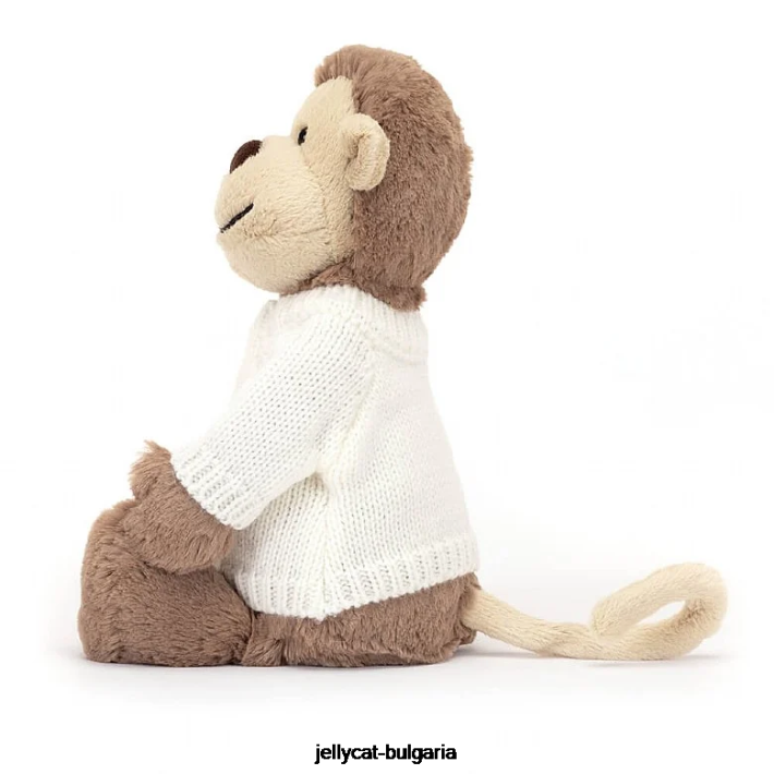 Jellycat срамежлива маймуна с персонализиран кремав пуловер в кафяво 191 играчка