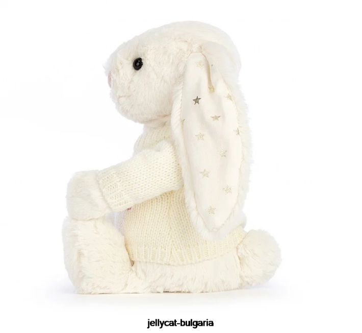 Jellycat срамежливо блестящо зайче с персонализиран крем за джъмпър 188 играчка