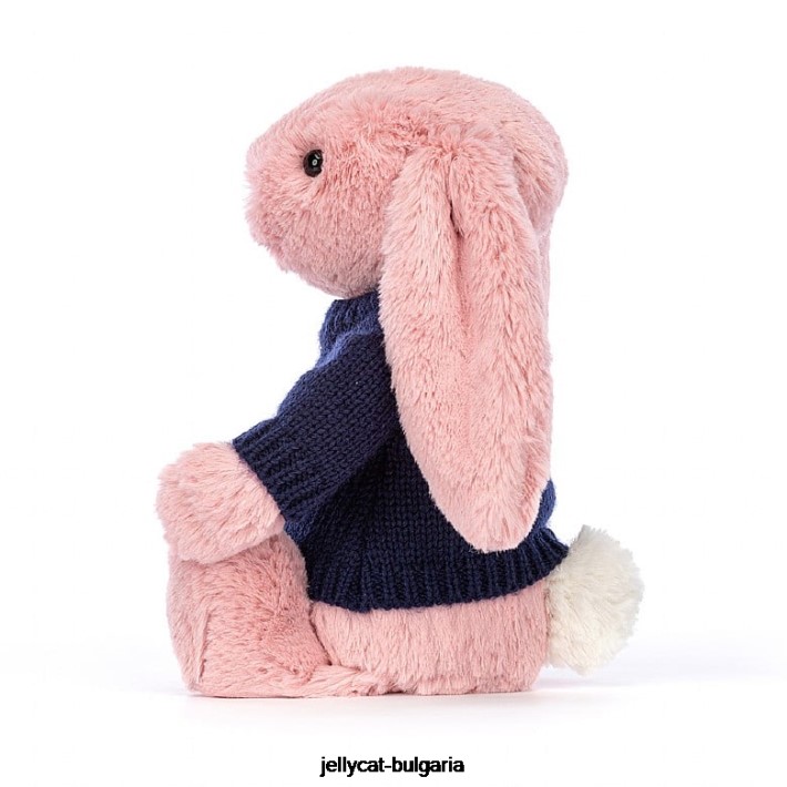 Jellycat срамежливо зайче с венчелистчета с персонализиран тъмносинен пуловер розово сорбе 413 играчка
