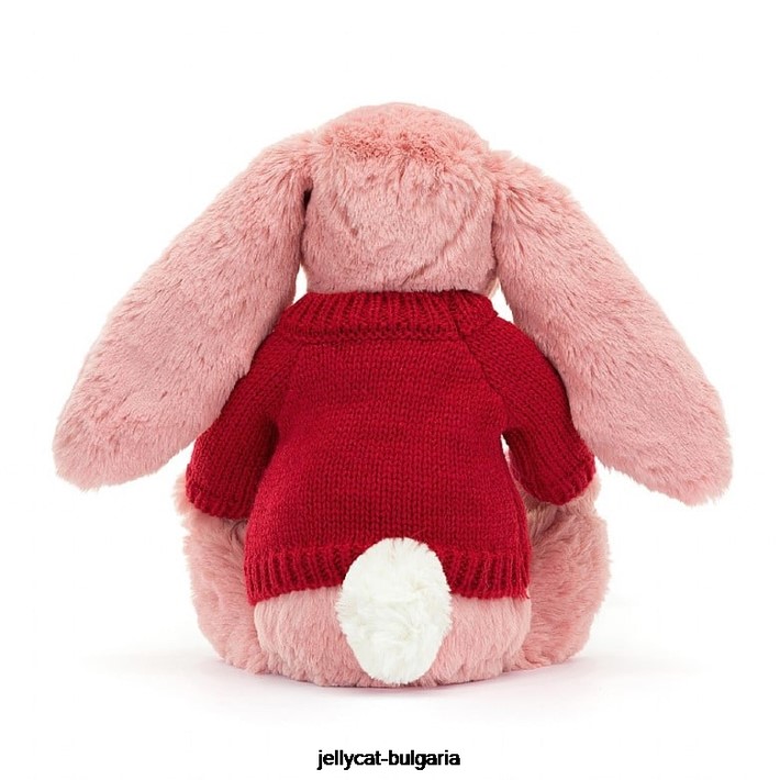 Jellycat срамежливо зайче с венчелистчета с персонализиран червен пуловер розово сорбе 299 играчка