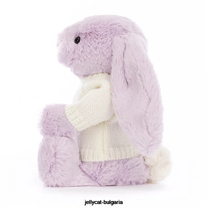 Jellycat срамежливо зайче с персонализиран кремав джемпер люляк 257 играчка