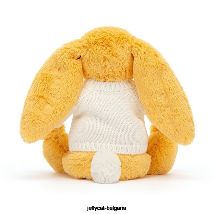Jellycat срамежливо зайче с персонализиран кремав джемпер слънце 483 играчка