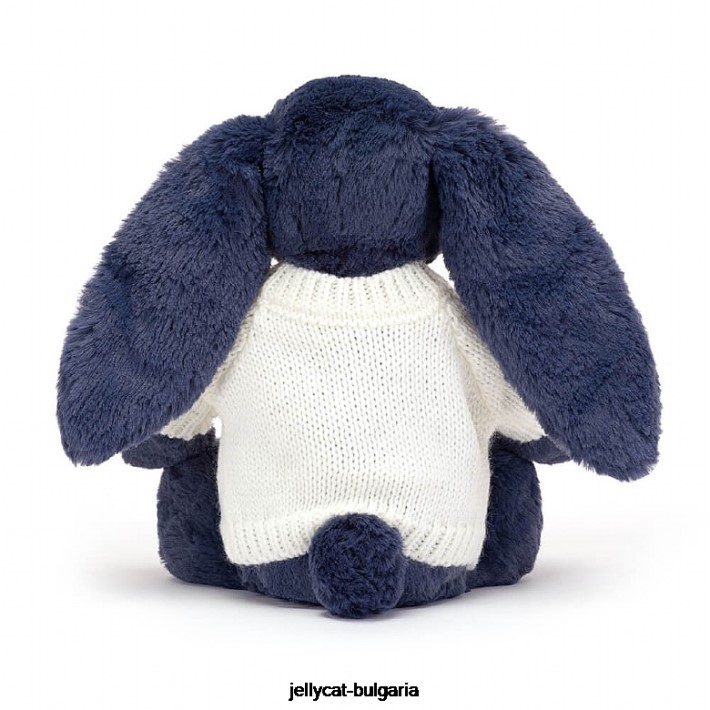 Jellycat срамежливо зайче с персонализиран кремав пуловер в синьо 389 играчка