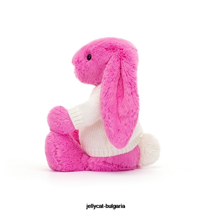 Jellycat срамежливо зайче с персонализиран кремав пуловер в ярко розово 216 играчка