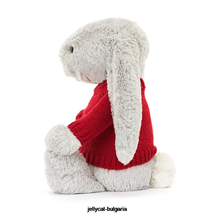 Jellycat срамежливо зайче с персонализиран сребрист червен пуловер 245 играчка