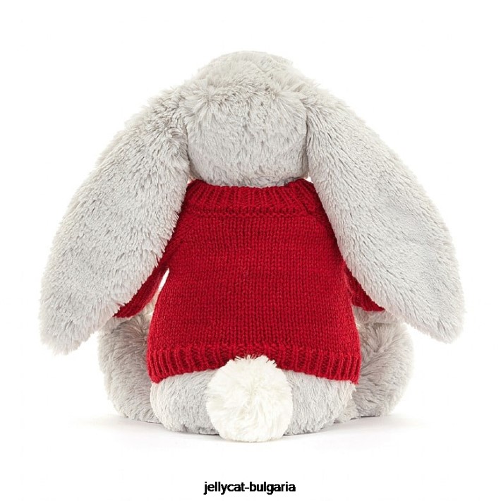 Jellycat срамежливо зайче с персонализиран сребрист червен пуловер 245 играчка