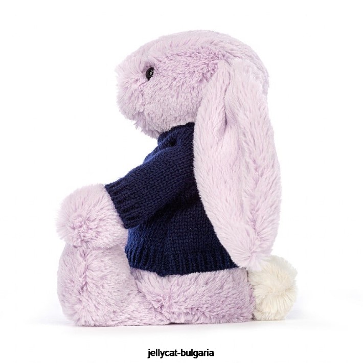 Jellycat срамежливо зайче с персонализиран тъмносин джемпер люляк 453 играчка
