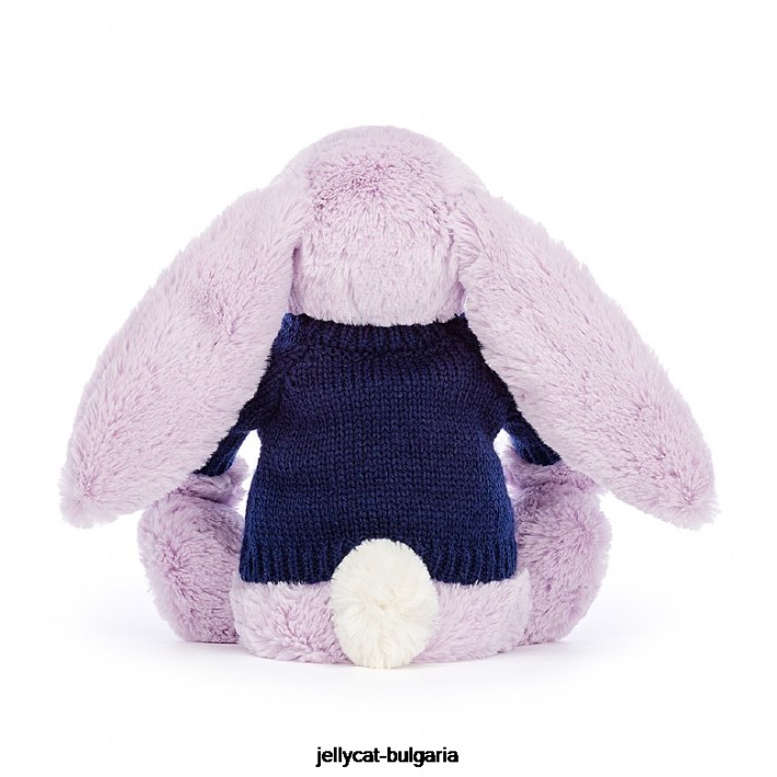 Jellycat срамежливо зайче с персонализиран тъмносин джемпер люляк 453 играчка