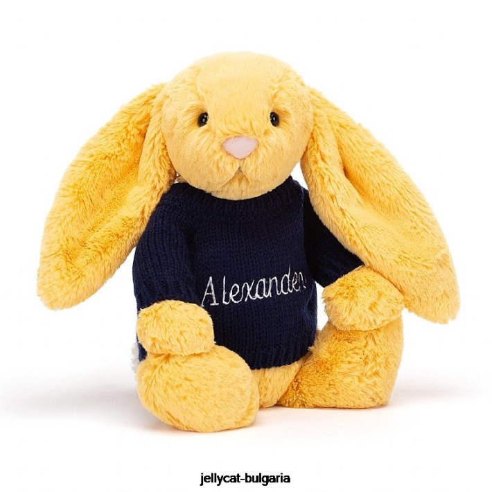 Jellycat срамежливо зайче с персонализиран тъмносин джемпер слънце 390 играчка