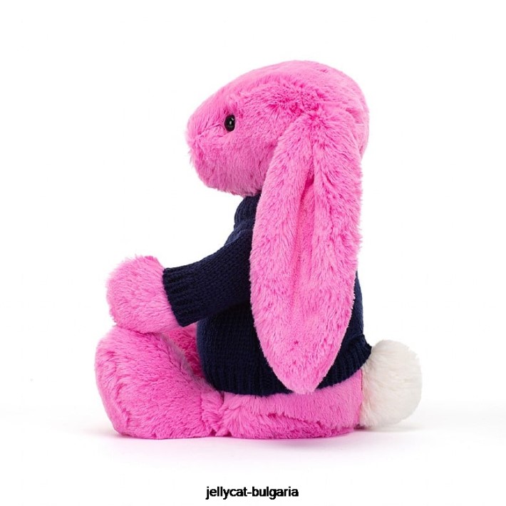 Jellycat срамежливо зайче с персонализиран тъмносин пуловер в ярко розово 470 играчка
