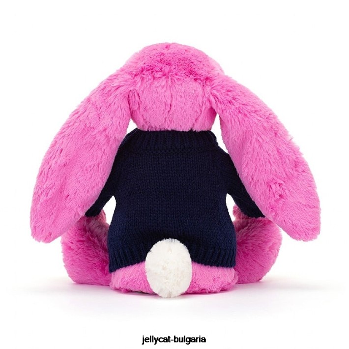 Jellycat срамежливо зайче с персонализиран тъмносин пуловер в ярко розово 470 играчка