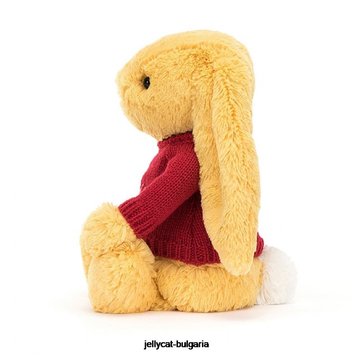 Jellycat срамежливо зайче с персонализирано слънчево сияние в червен пуловер 332 играчка