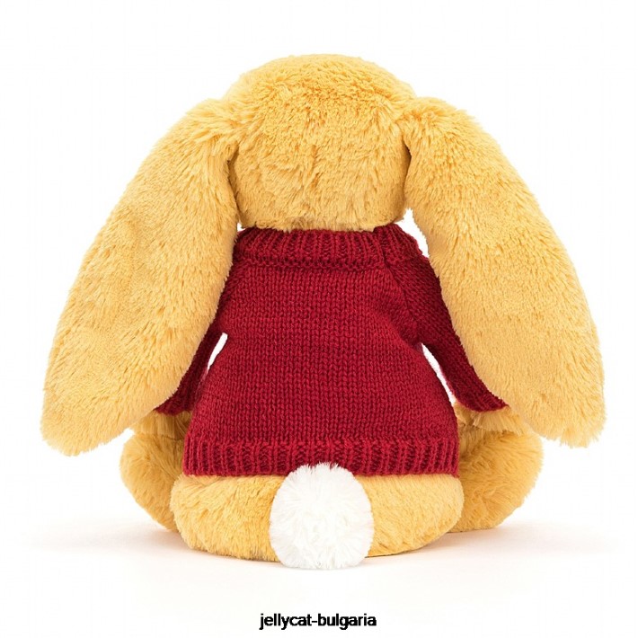 Jellycat срамежливо зайче с персонализирано слънчево сияние в червен пуловер 332 играчка