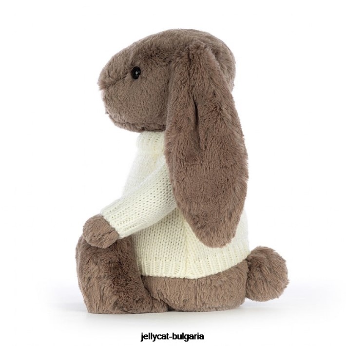Jellycat срамежливо зайче с трюфел с персонализиран кремав пуловер в кафяво 281 играчка