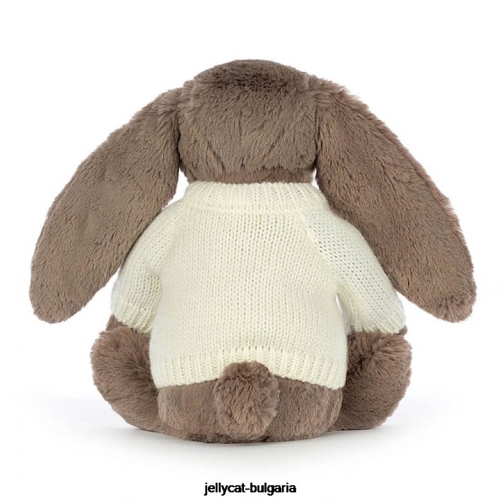 Jellycat срамежливо зайче с трюфел с персонализиран кремав пуловер в кафяво 281 играчка