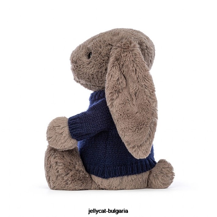 Jellycat срамежливо зайче с трюфел с персонализиран тъмносин пуловер кафяво 373 играчка
