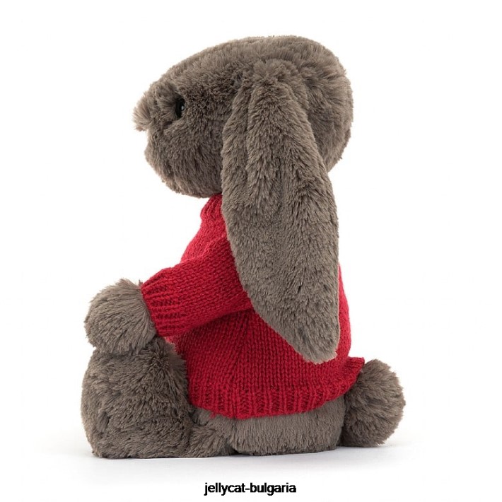Jellycat срамежливо зайче трюфел с персонализиран червен джъмпър кафяв 270 играчка