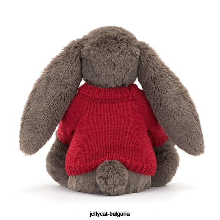 Jellycat срамежливо зайче трюфел с персонализиран червен джъмпър кафяв 270 играчка
