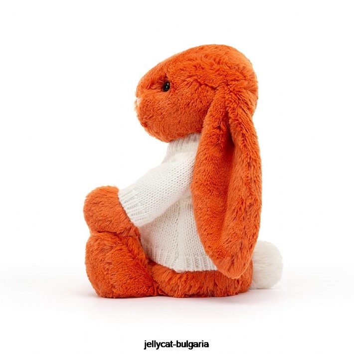 Jellycat срамежливо мандариново зайче с персонализиран кремав пуловер в оранжево 504 играчка