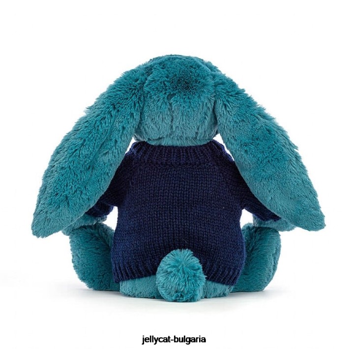 Jellycat срамежливо минерално синьо зайче с персонализиран тъмносин пуловер колбалтово синьо 316 играчка