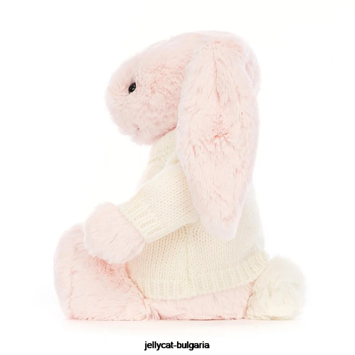 Jellycat срамежливо розово зайче с персонализиран кремав пуловер бебешко розово 159 играчка