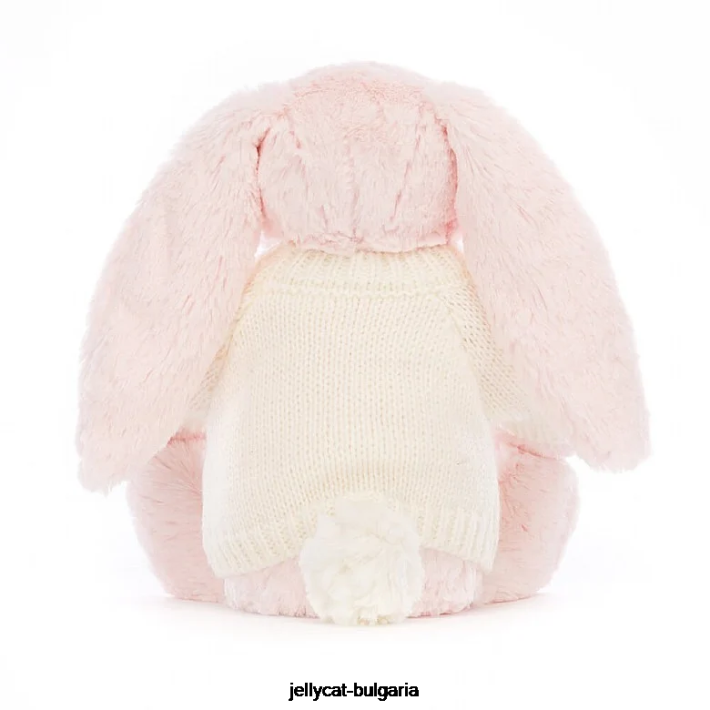 Jellycat срамежливо розово зайче с персонализиран кремав пуловер бебешко розово 159 играчка